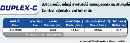 ตาราง DUPLEX-C หัวสปริงเกลอร์ขนาดใหญ